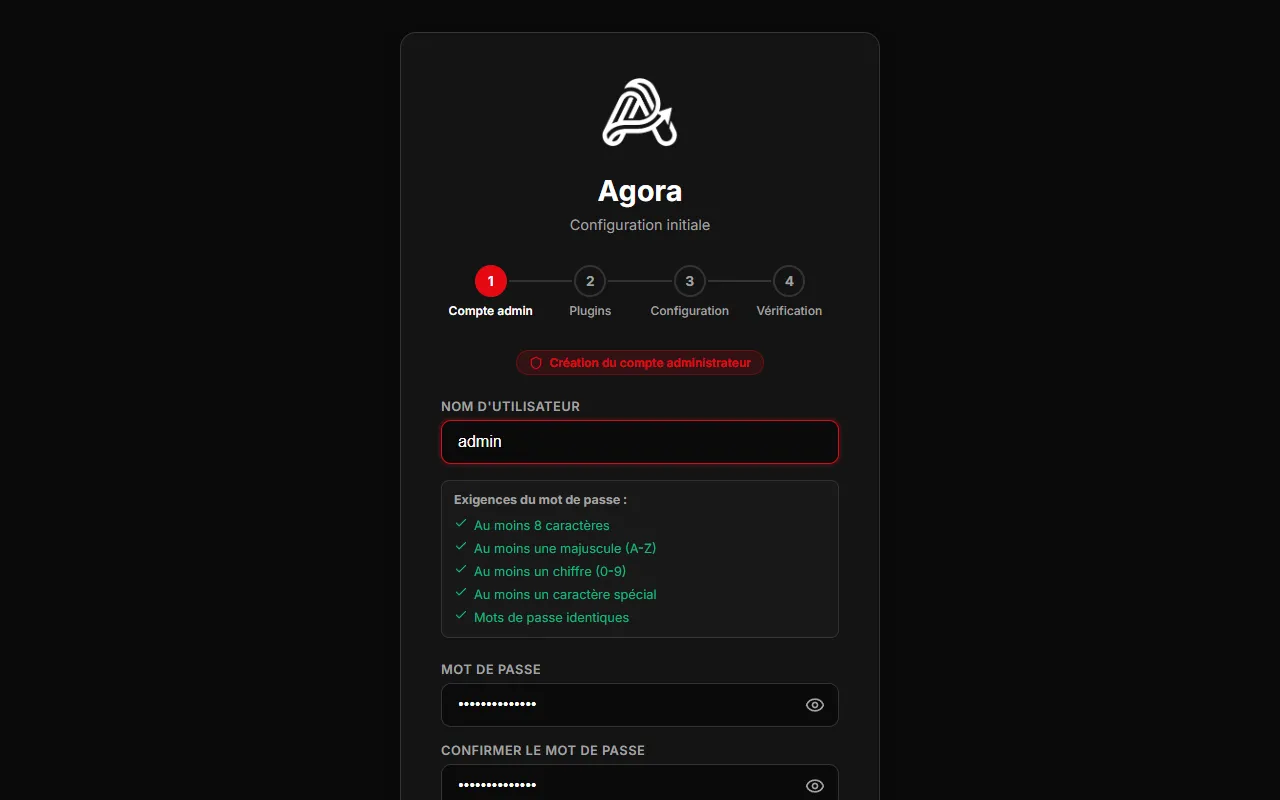Étape 1 : création du compte admin